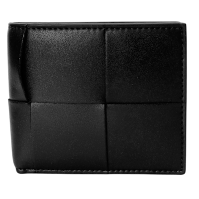 BOTTEGA VENETA 經典編織大格小牛皮對開6卡短夾(黑)