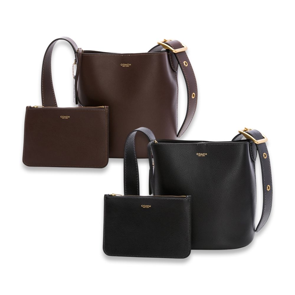 【COACH】Bleecker 21 素面皮革水桶包