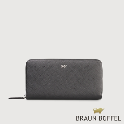 【BRAUN BUFFEL 德國小金牛】臺灣總代理 尚恩A 12卡拉鍊長夾(網路限定)-黑色/BF354-602-BK