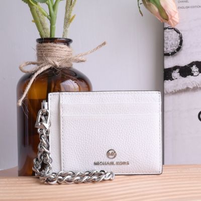 MICHAEL KORS Jet Set Charm 金屬LOGO皮革附鍊卡片零錢包(白)