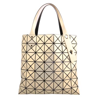 ISSEY MIYAKE BAOBAO 雙拼色幾何方格7X7手提包/米x金黃(亮面)