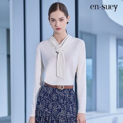 【en-suey 銀穗】EU領巾式彈性T恤上衣