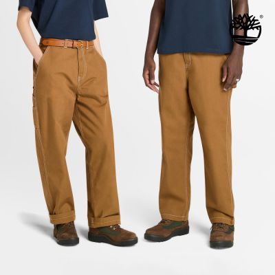 Timberland官方旗艦 中性深小麥色水洗厚帆布工裝長褲|A2PE2EH2