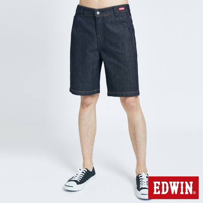 EDWIN 男裝 斜袋LOGO牛仔短褲-原藍磨