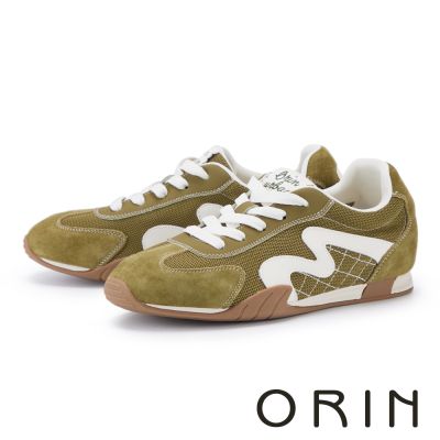 ORIN 復古牛貼皮撞色線條德訓休閒鞋 綠色