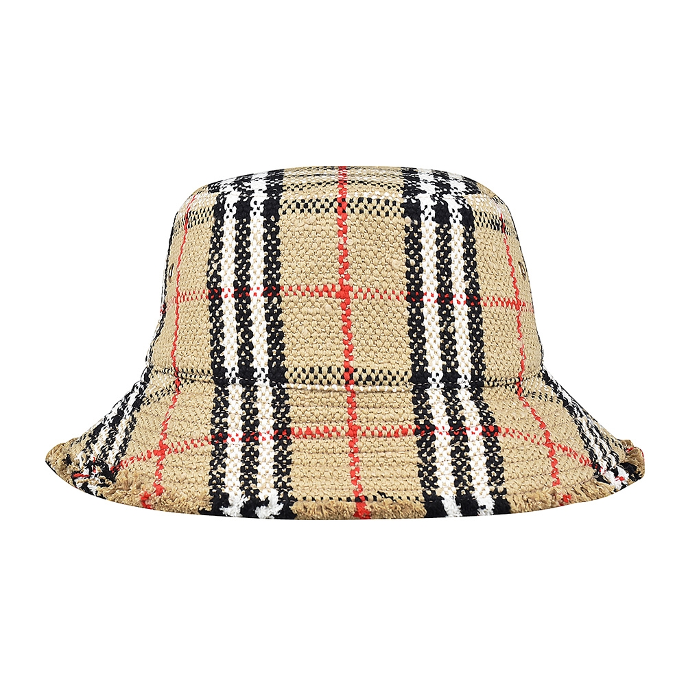 BURBERRY 巴寶莉  標籤LOGO格紋設計棉混紡羊毛漁夫帽(典藏米)