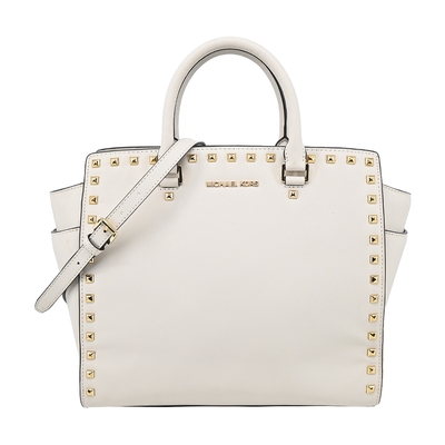 MICHAEL KORS SELMA鉚釘造型防刮皮革手提/斜背/公事兩用包-大/白-展示品