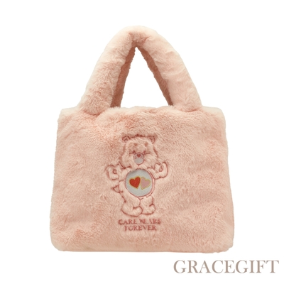 【Grace Gift】Care Bears-愛心小熊單肩毛毛托特包 粉紅