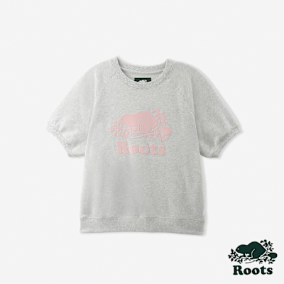 Roots女裝- COOPER SHORTSLEEVE 圓領上衣-白麻灰