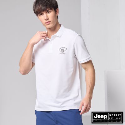JEEP  男裝 簡約吉普車刺繡短袖POLO衫-白色