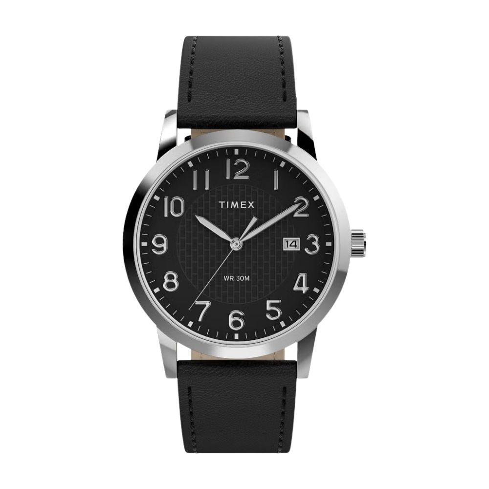 TIMEX 天美時 Main Street 38毫米 簡約 日期窗 皮革錶帶腕錶(黑 TXTW2Y67400)