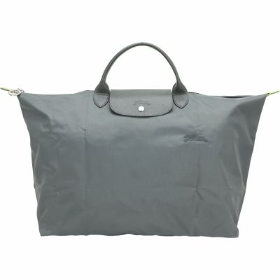 LONGCHAMP Le Pliage Green 奔馬刺繡尼龍手提旅行袋(L/石墨灰)