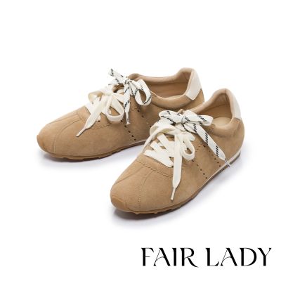 FAIR LADY 軟實力 百搭潮流雙色麂皮休閒阿甘鞋 卡其 (5M3143)