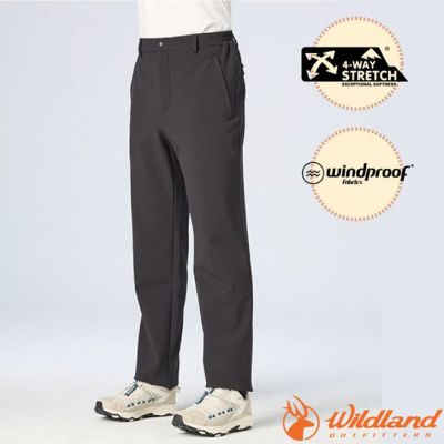 【荒野 WildLand】男 Softshell 彈性防潑防風透氣軟殼保暖長褲(內刷毛)/ W2338-54 黑色
