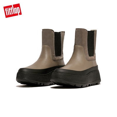 【FitFlop】F-MODE WATER-RESISTANT FLATFORM CHELSEA BOOTS異材質拼接厚底短靴(灰褐色)