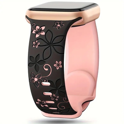 IN7 鐳雕壓花系列 Apple Watch 蘋果花八字扣矽膠錶帶 Apple Watch 42/44/45/46/49mm