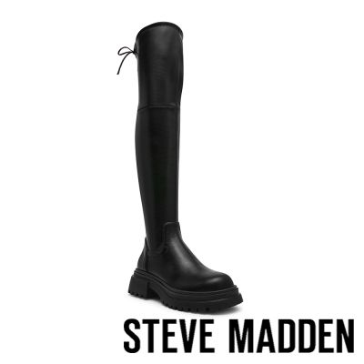 STEVE MADDEN-素面後綁帶造型過膝長靴 ROAD-黑色