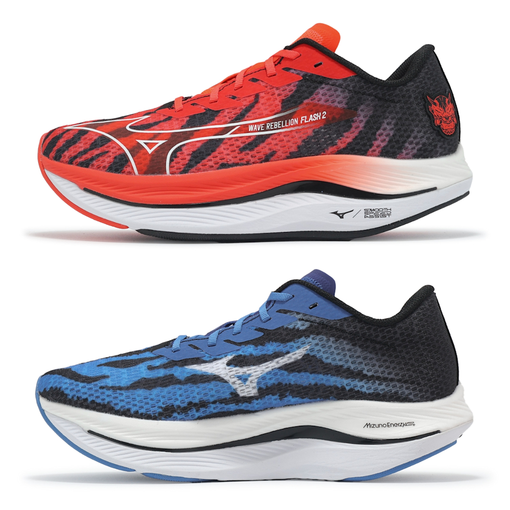 Mizuno 競速跑鞋Wave Rebellion Flash 2 男鞋藍紅鴛鴦緩衝輕量運動鞋
