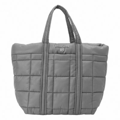 MICHAEL KORS 縫線格紋鋪棉超輕尼龍手提托特包(淺灰)