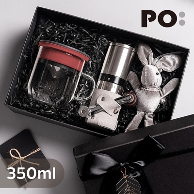 PO:Selected 丹麥手沖咖啡禮盒組(手動不鏽鋼咖啡磨2.0/咖啡玻璃杯350ml-共4色)