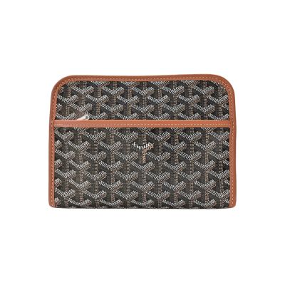 GOYARD 高雅德 Jouvence PM 帆布皮邊手拿包(黑/棕/內裡黃)