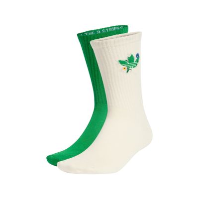 adidas 休閒襪 Flower Crew 米白 綠 花 中筒 長襪 襪子 愛迪達 2雙入 IT7394