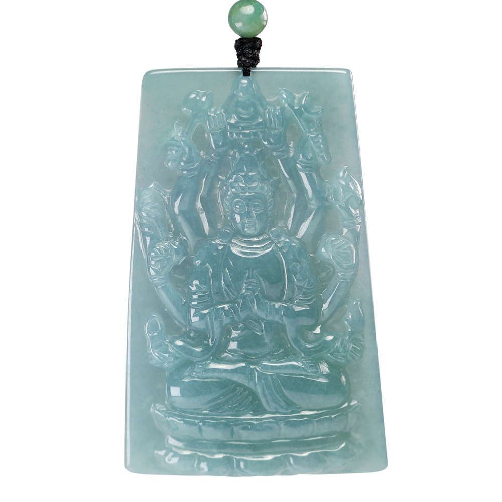 漢石齋】天然翡翠A貨千手觀音玉佩吊墜冰糯種藍水(44*69*7mm) | 漢石齋