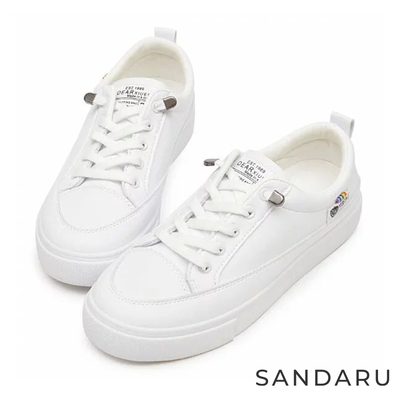 山打努SANDARU-小白鞋 超軟Q免綁帶防磨腳休閒鞋-白