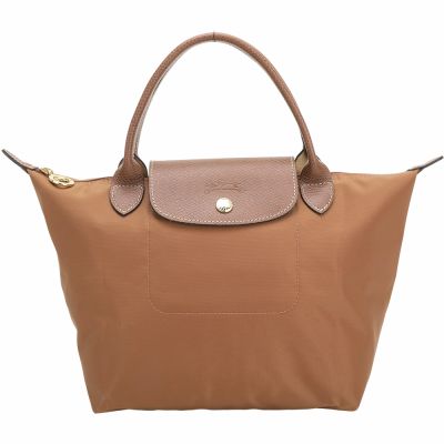 LONGCHAMP Le pliage 原創系列 短提把尼龍摺疊水餃包(S/白蘭地棕)