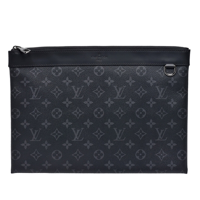 LV Louis Vuitton路易威登 M62291 DISCOVERY POCHETTE Eclipse帆布牛皮飾邊手拿包