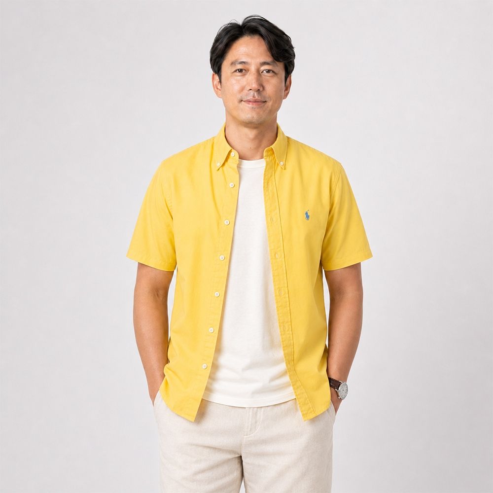 RL POLO 熱銷刺繡小馬短袖襯衫-黃色