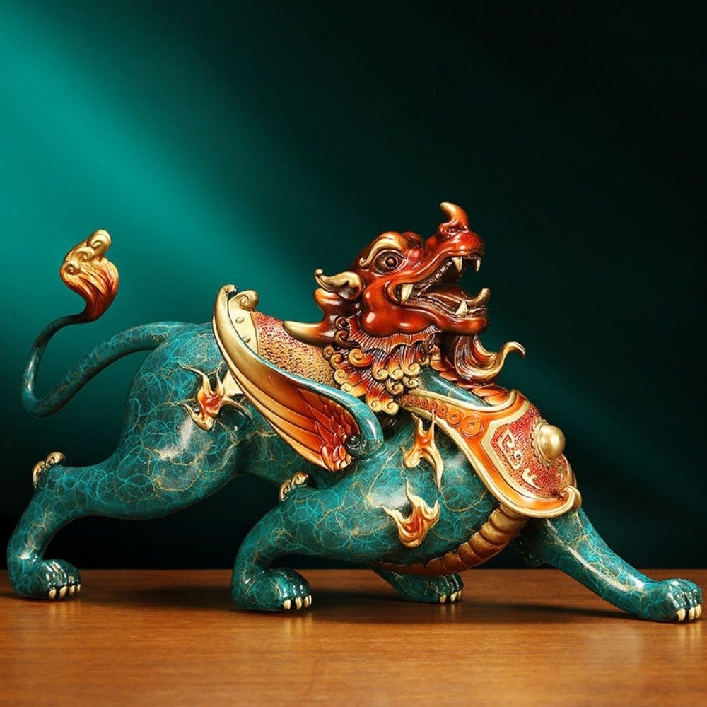 貔貅擺件26cm 彩銅工藝招財納福鎮宅旺運吉祥物客廳/ 辦公室/ 店面裝飾