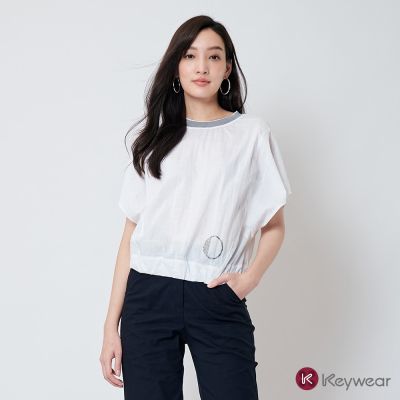 KeyWear奇威名品 格紋壓紋寬短袖上衣-白色