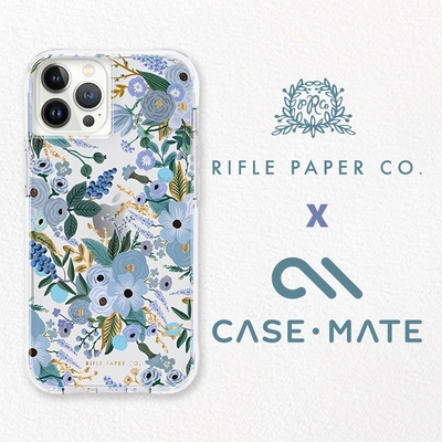 美國 CASE·MATE x Rifle Paper Co. 限量聯名款iPhone 14 Pro Max環保抗菌防摔殼-花園派對-藍
