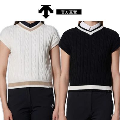 【DESCENTE】GOLF 迪桑特 女士 施華洛世奇高爾夫球背心 麻花針織背心 (黑色/白色)