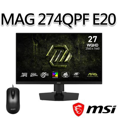 【滑鼠組】msi微星 MAG 274QPF E20 27吋 平面電競螢幕 (27 /2560x1440/16:9/200Hz/IPS)