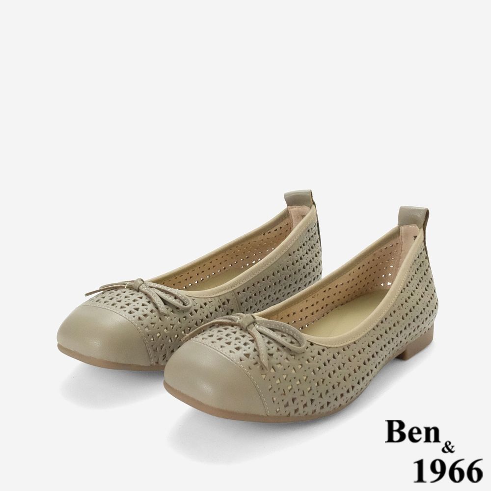 Ben&1966高級頭層打蠟羊皮經典沖孔舒適包鞋-卡其(258173)