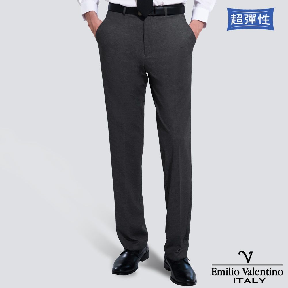 Emilio Valentino 范倫提諾特級彈性西裝褲-多款任選 (平面 麻灰)