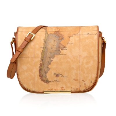 Alviero Martini 義大利地圖包 磁釦側掀隨身側背包(中)-地圖黃