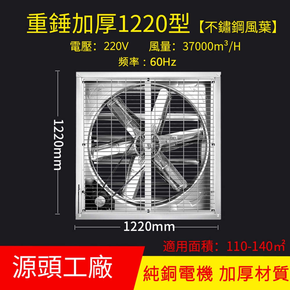 居家家】工業級大風量商用220V負壓風機通風換氣加厚1220型排風扇（抽