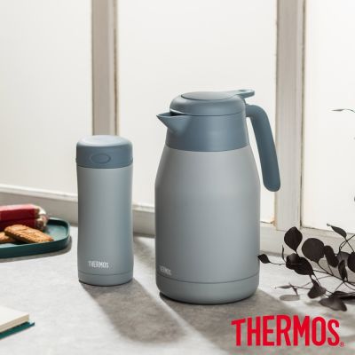 THERMOS膳魔師 (超值2入) 淺墨藍不鏽鋼真空