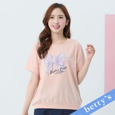 betty’s貝蒂思　圓領浮水印蝴蝶結圖案T-shirt (粉色)