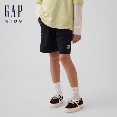 【GAP】兒童 100% 再生尼龍寬鬆套穿式短褲-黑色/鵝卵石灰/鐵灰色/柔霧粉(900450)