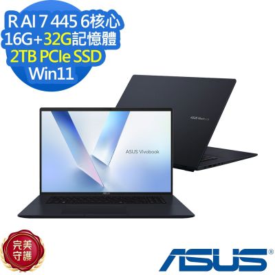 ASUS華碩 ASUS 華碩 M1807GA 18吋效能筆電(Ryzen AI 7 445/16G+32G/2TB SSD/Vivobook 18/午夜藍/特仕版)