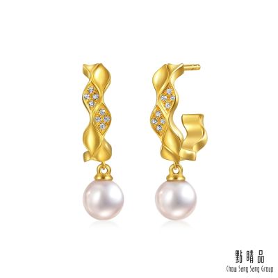 點睛品 YuYu系列 典雅簡約 珍珠鑽石黃金耳環(一對)