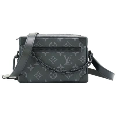 二手品 Louis Vuitton LV路易威登 Mini Soft Trunk 帆布印花拉鍊斜背包(M44735-黑灰)