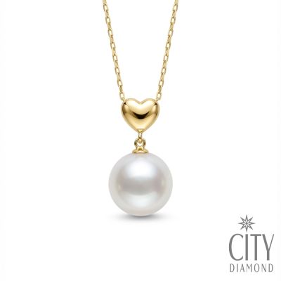 【City Diamond 引雅】網路獨家 18K 日本AKOYA珍珠 7.5-8mm 黃K金 愛心 項鍊 (東京Yuki系列)