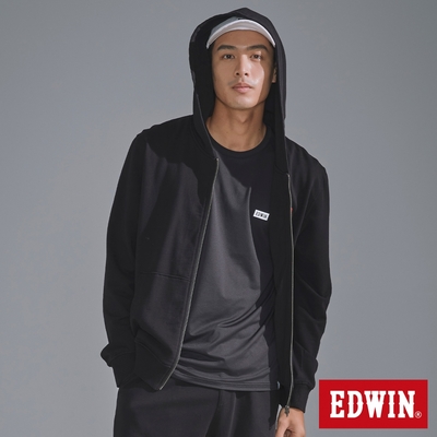 EDWIN 男裝 經典刺繡小標休閒連帽拉鍊外套-黑色