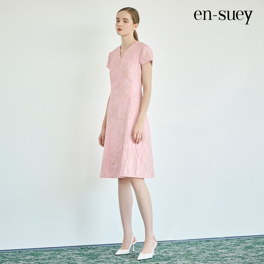 【en-suey 銀穗】EU微奢蔥紗緹織禮服洋裝 (粉色)