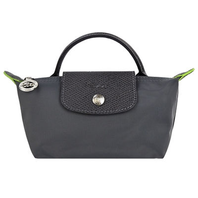 LONGCHAMP LE PLIAGE GREEN系列撞色再生尼龍手提水餃化妝包(石墨灰)